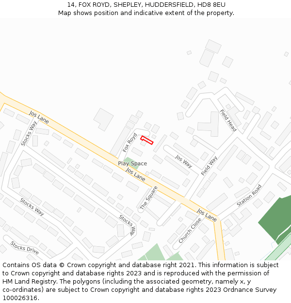 14, FOX ROYD, SHEPLEY, HUDDERSFIELD, HD8 8EU: Location map and indicative extent of plot