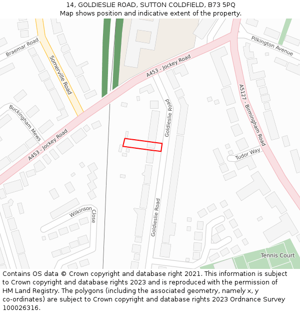 14, GOLDIESLIE ROAD, SUTTON COLDFIELD, B73 5PQ: Location map and indicative extent of plot