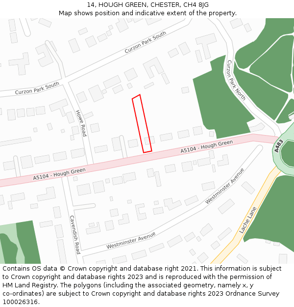 14, HOUGH GREEN, CHESTER, CH4 8JG: Location map and indicative extent of plot