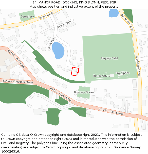 14, MANOR ROAD, DOCKING, KING'S LYNN, PE31 8GP: Location map and indicative extent of plot