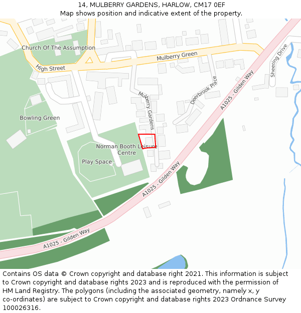 14, MULBERRY GARDENS, HARLOW, CM17 0EF: Location map and indicative extent of plot