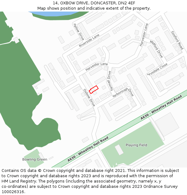 14, OXBOW DRIVE, DONCASTER, DN2 4EF: Location map and indicative extent of plot