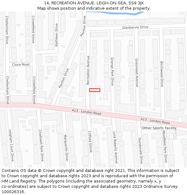 14, RECREATION AVENUE, LEIGH-ON-SEA, SS9 3JX: Location map and indicative extent of plot