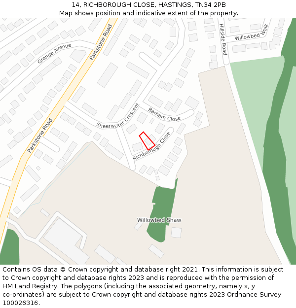 14, RICHBOROUGH CLOSE, HASTINGS, TN34 2PB: Location map and indicative extent of plot
