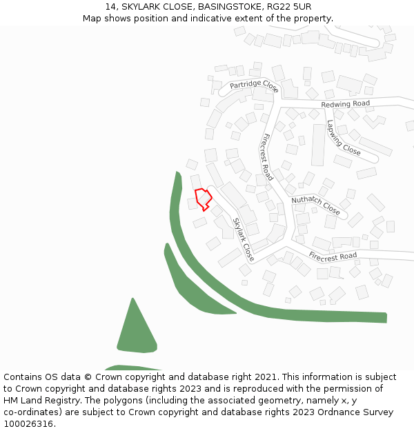 14, SKYLARK CLOSE, BASINGSTOKE, RG22 5UR: Location map and indicative extent of plot