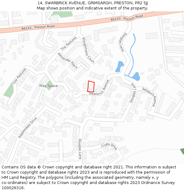 14, SWARBRICK AVENUE, GRIMSARGH, PRESTON, PR2 5JJ: Location map and indicative extent of plot