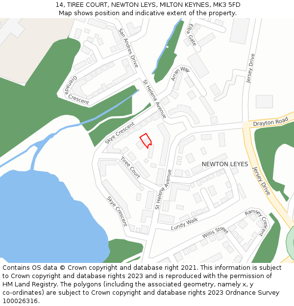 14, TIREE COURT, NEWTON LEYS, MILTON KEYNES, MK3 5FD: Location map and indicative extent of plot