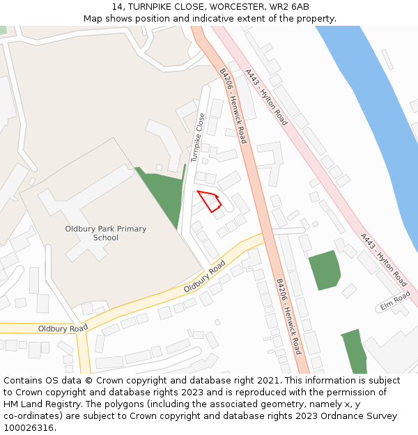 14, TURNPIKE CLOSE, WORCESTER, WR2 6AB: Location map and indicative extent of plot