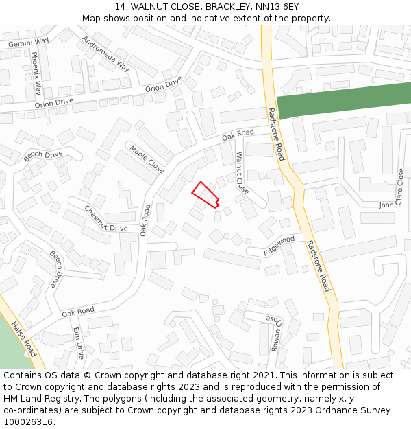 14, WALNUT CLOSE, BRACKLEY, NN13 6EY: Location map and indicative extent of plot