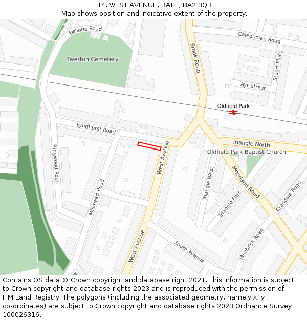14, WEST AVENUE, BATH, BA2 3QB: Location map and indicative extent of plot