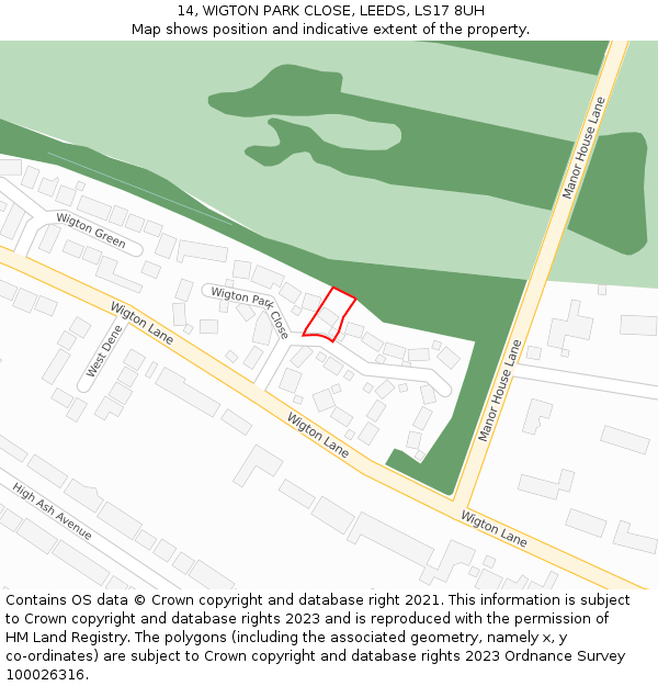 14, WIGTON PARK CLOSE, LEEDS, LS17 8UH: Location map and indicative extent of plot