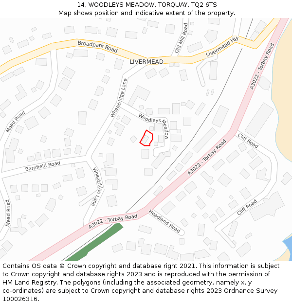 14, WOODLEYS MEADOW, TORQUAY, TQ2 6TS: Location map and indicative extent of plot