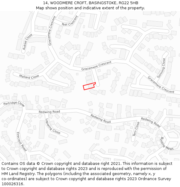 14, WOODMERE CROFT, BASINGSTOKE, RG22 5HB: Location map and indicative extent of plot