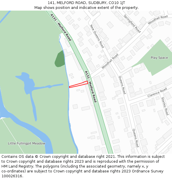 141, MELFORD ROAD, SUDBURY, CO10 1JT: Location map and indicative extent of plot