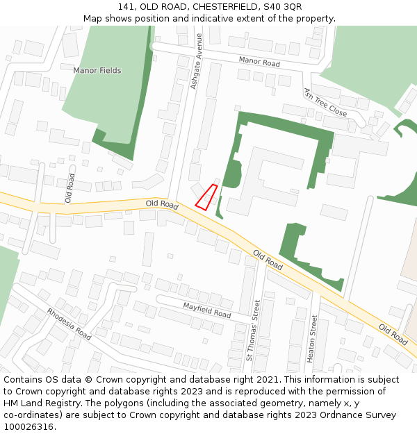 141, OLD ROAD, CHESTERFIELD, S40 3QR: Location map and indicative extent of plot