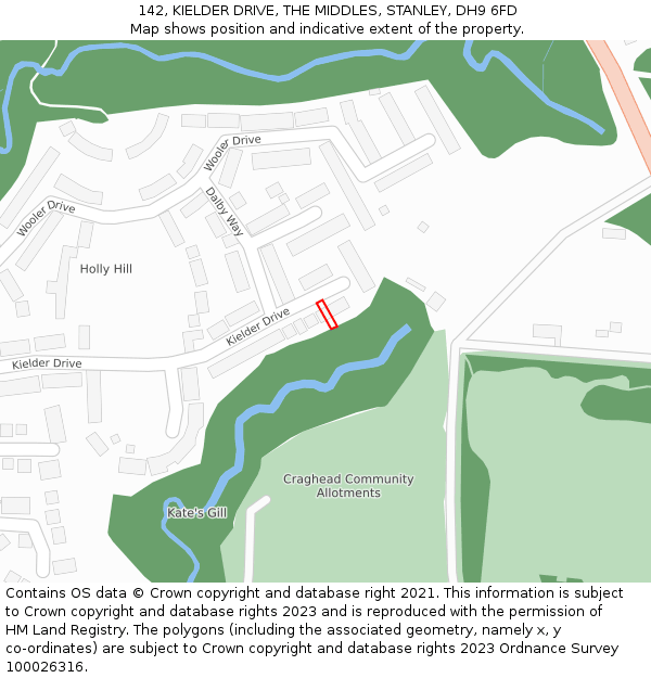 142, KIELDER DRIVE, THE MIDDLES, STANLEY, DH9 6FD: Location map and indicative extent of plot