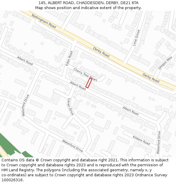 145, ALBERT ROAD, CHADDESDEN, DERBY, DE21 6TA: Location map and indicative extent of plot
