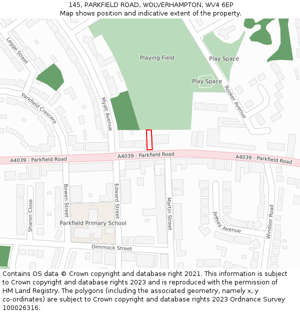 145, PARKFIELD ROAD, WOLVERHAMPTON, WV4 6EP: Location map and indicative extent of plot