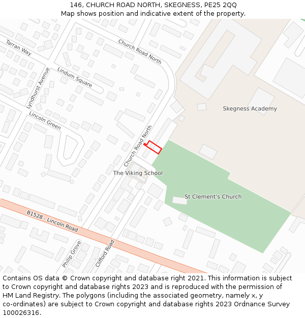 146, CHURCH ROAD NORTH, SKEGNESS, PE25 2QQ: Location map and indicative extent of plot