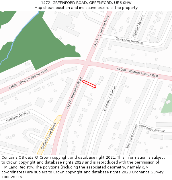 1472, GREENFORD ROAD, GREENFORD, UB6 0HW: Location map and indicative extent of plot