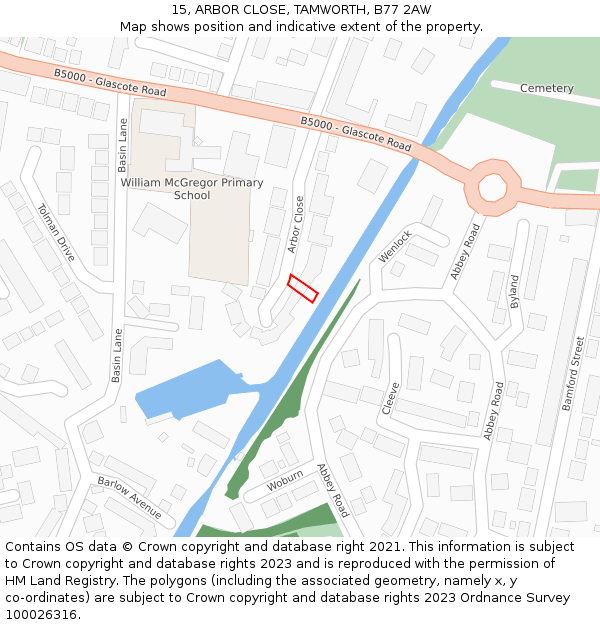 15, ARBOR CLOSE, TAMWORTH, B77 2AW: Location map and indicative extent of plot