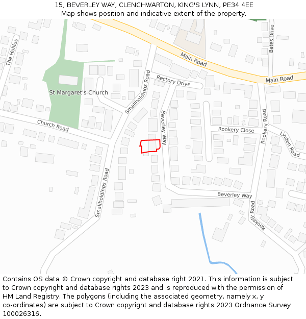 15, BEVERLEY WAY, CLENCHWARTON, KING'S LYNN, PE34 4EE: Location map and indicative extent of plot