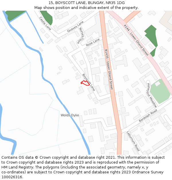 15, BOYSCOTT LANE, BUNGAY, NR35 1DG: Location map and indicative extent of plot