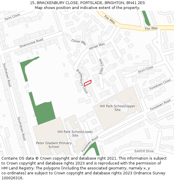 15, BRACKENBURY CLOSE, PORTSLADE, BRIGHTON, BN41 2ES: Location map and indicative extent of plot