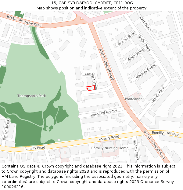15, CAE SYR DAFYDD, CARDIFF, CF11 9QG: Location map and indicative extent of plot