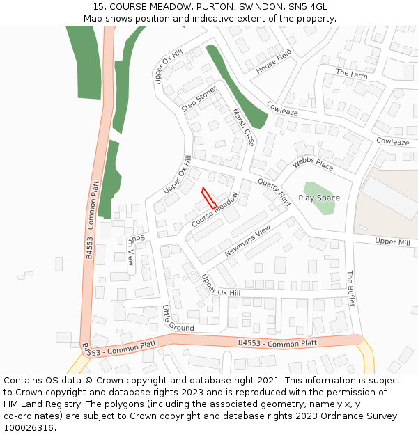 15, COURSE MEADOW, PURTON, SWINDON, SN5 4GL: Location map and indicative extent of plot