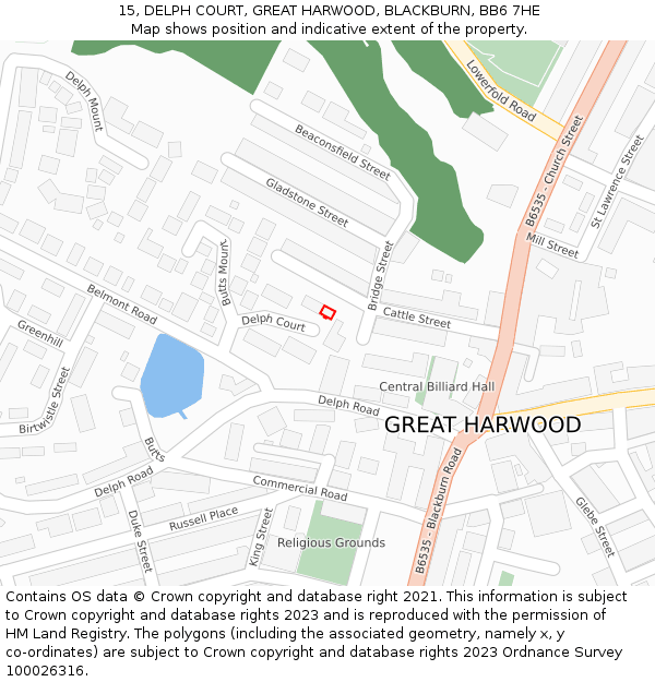 15, DELPH COURT, GREAT HARWOOD, BLACKBURN, BB6 7HE: Location map and indicative extent of plot