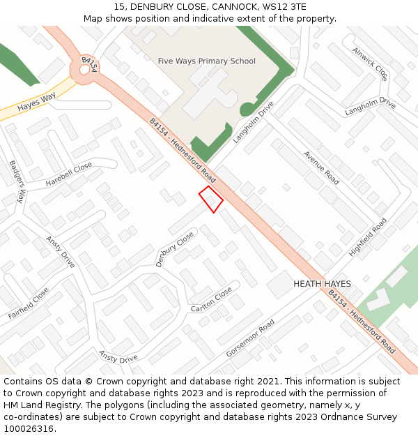 15, DENBURY CLOSE, CANNOCK, WS12 3TE: Location map and indicative extent of plot