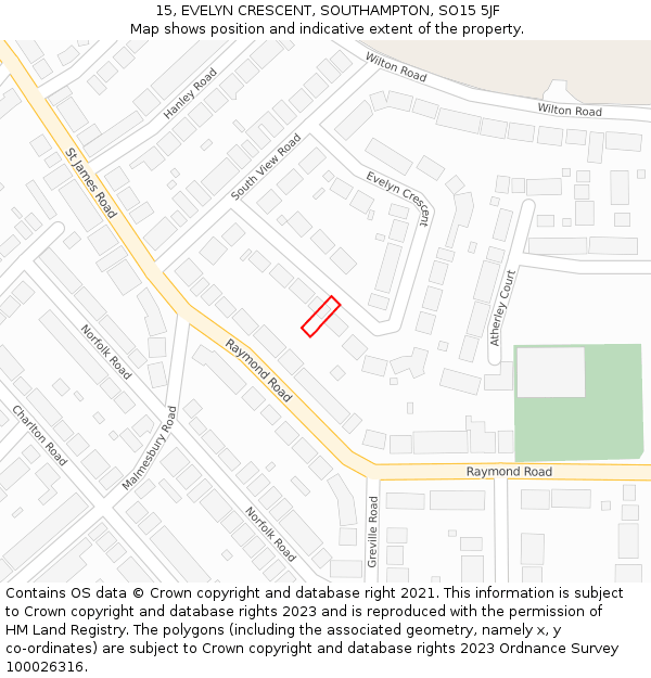 15, EVELYN CRESCENT, SOUTHAMPTON, SO15 5JF: Location map and indicative extent of plot