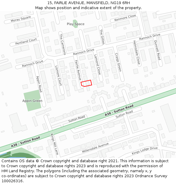 15, FAIRLIE AVENUE, MANSFIELD, NG19 6RH: Location map and indicative extent of plot