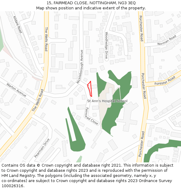 15, FAIRMEAD CLOSE, NOTTINGHAM, NG3 3EQ: Location map and indicative extent of plot