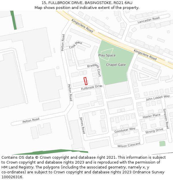 15, FULLBROOK DRIVE, BASINGSTOKE, RG21 6AU: Location map and indicative extent of plot