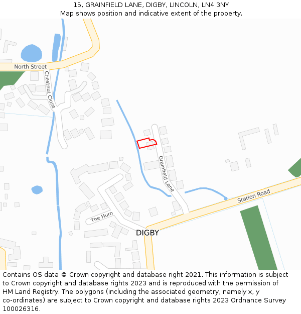 15, GRAINFIELD LANE, DIGBY, LINCOLN, LN4 3NY: Location map and indicative extent of plot