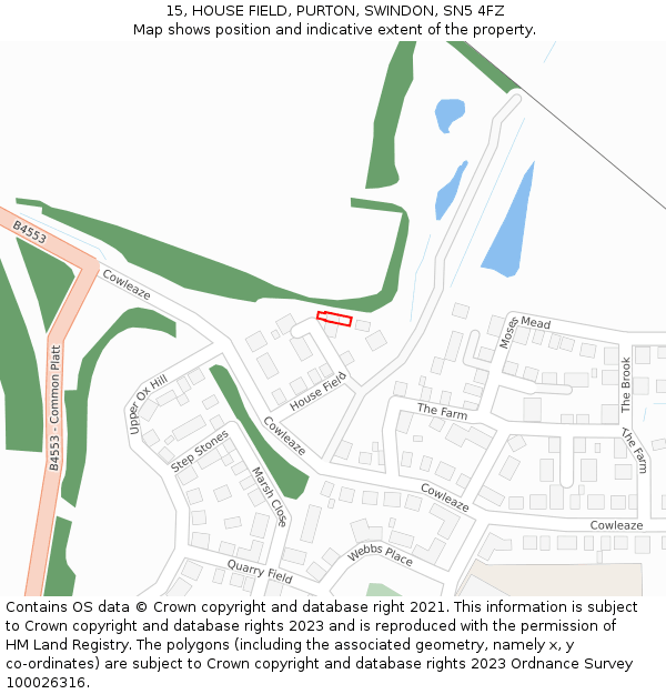 15, HOUSE FIELD, PURTON, SWINDON, SN5 4FZ: Location map and indicative extent of plot