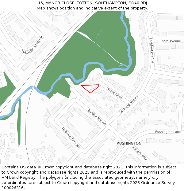 15, MANOR CLOSE, TOTTON, SOUTHAMPTON, SO40 9DJ: Location map and indicative extent of plot