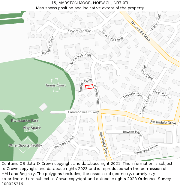 15, MARSTON MOOR, NORWICH, NR7 0TL: Location map and indicative extent of plot