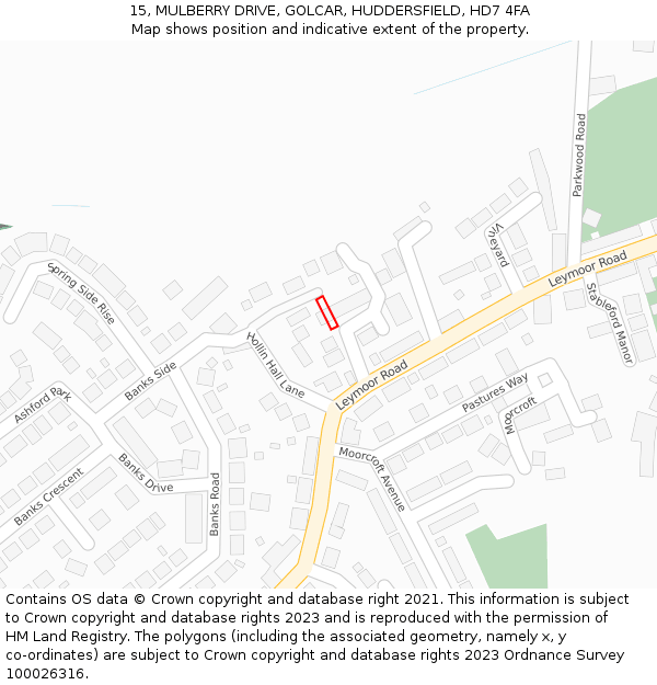 15, MULBERRY DRIVE, GOLCAR, HUDDERSFIELD, HD7 4FA: Location map and indicative extent of plot
