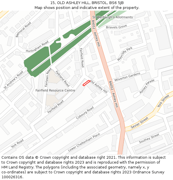 15, OLD ASHLEY HILL, BRISTOL, BS6 5JB: Location map and indicative extent of plot