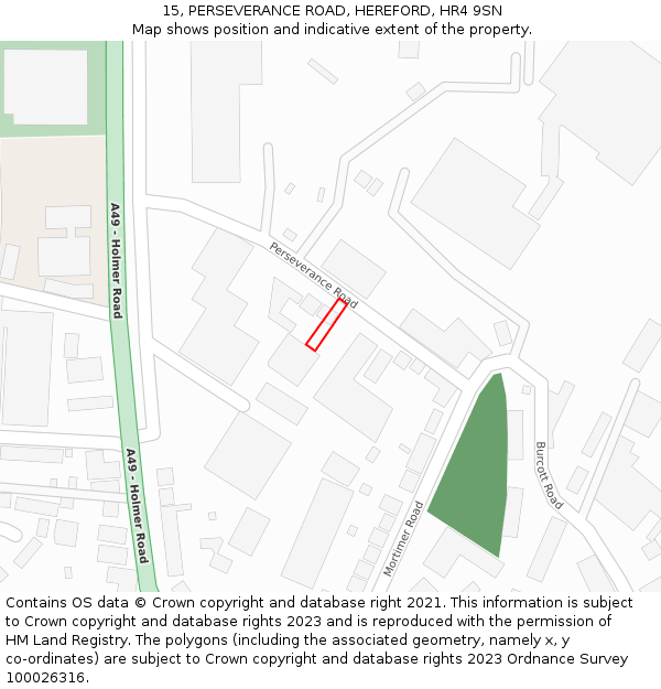 15, PERSEVERANCE ROAD, HEREFORD, HR4 9SN: Location map and indicative extent of plot