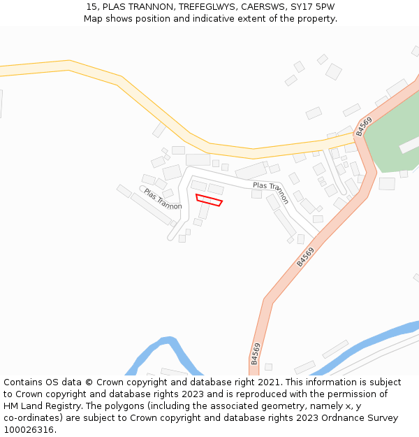 15, PLAS TRANNON, TREFEGLWYS, CAERSWS, SY17 5PW: Location map and indicative extent of plot