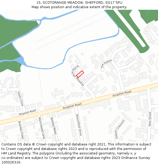 15, SCOTGRANGE MEADOW, SHEFFORD, SG17 5PU: Location map and indicative extent of plot