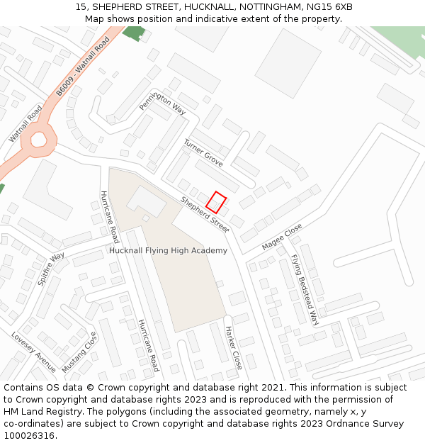 15, SHEPHERD STREET, HUCKNALL, NOTTINGHAM, NG15 6XB: Location map and indicative extent of plot