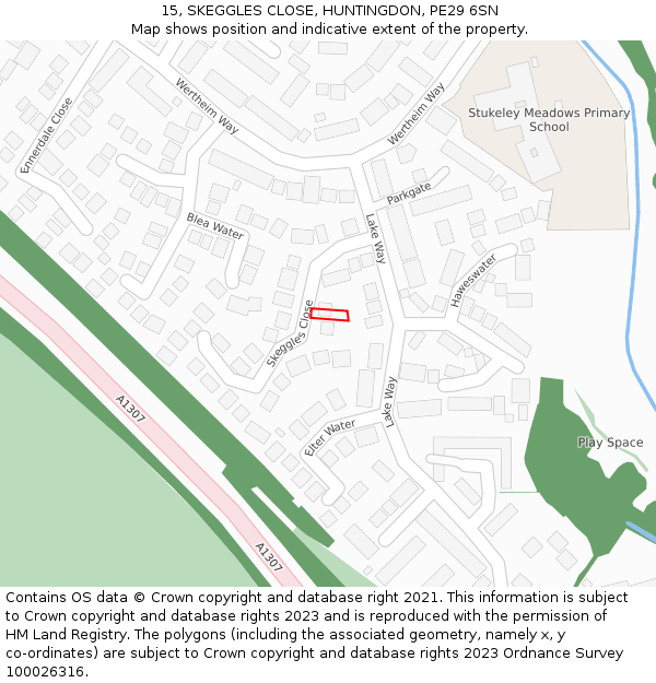 15, SKEGGLES CLOSE, HUNTINGDON, PE29 6SN: Location map and indicative extent of plot