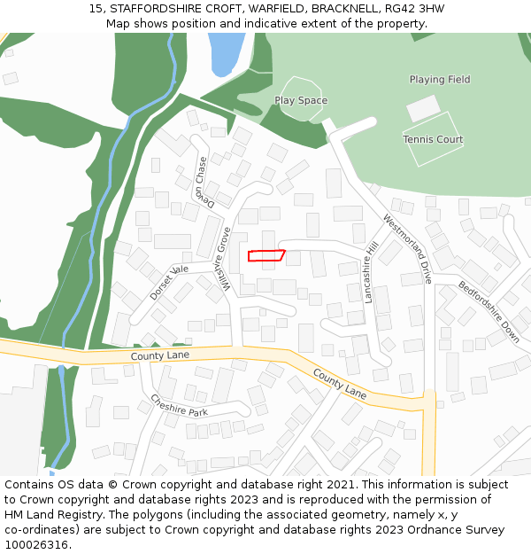 15, STAFFORDSHIRE CROFT, WARFIELD, BRACKNELL, RG42 3HW: Location map and indicative extent of plot
