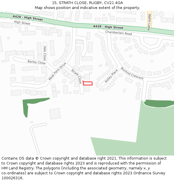 15, STRATH CLOSE, RUGBY, CV21 4GA: Location map and indicative extent of plot