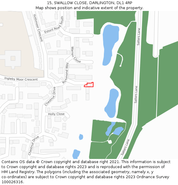 15, SWALLOW CLOSE, DARLINGTON, DL1 4RP: Location map and indicative extent of plot